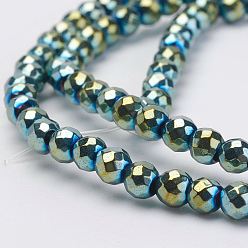 Зеленое Покрытие Электролитические магнитные синтетические гематитовые нити, круглые, класс А, граненые, зеленый покрытием, 4 мм, отверстие : 1 мм, около 108 шт / нитка, 15.55 дюйм