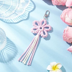 Бледно-Розовый Подвески из хлопковых ниток с цветами, с поворотными застежками сплава, розовый жемчуг, 190 мм