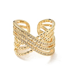 Настоящее золото 18K Кольцо-манжета с прозрачным кубическим цирконием и крест-накрест, полое кольцо из латуни с гальваническим покрытием для женщин, без кадмия и без свинца, реальный 18 k позолоченный, размер США 6 1/4 (16.7 мм)