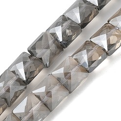 Серый Стеклянные бусины с гальваническим покрытием , гальваническое покрытие, граненые, квадратный, серые, 8x8x5.5 мм, отверстие : 0.8 мм, около 49 шт / нитка, 15.55 дюйм (39.5 см)