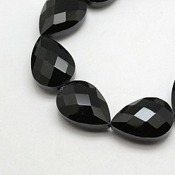 Schwarz Kristallglas Teardrop Perlen Stränge, facettiert, Schwarz, 24x17x11 mm, Bohrung: 1 mm, ca. 30 Stk. / Strang, 28.3 Zoll