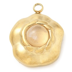 Розовый Кварц Природного розового кварца подвески, 304 из нержавеющей стали цветок прелести, реальный 18 k позолоченный, 18x15x7.5 мм, отверстие : 2 мм