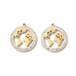 Настоящее золото 18K 304 из нержавеющей стали горный хрусталь подвески, земля, ионное покрытие (ip), реальный 18 k позолоченный, 17x15x2 мм, отверстие : 0.9 мм