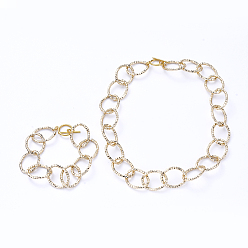 Light Gold Aluminum Textured Cable Chain Bracelets & Necklaces Jewelry Sets, with Alloy Toggle Clasps, Light Gold, 7-7/8 inch(20cm), 16.92 inch(43cm)