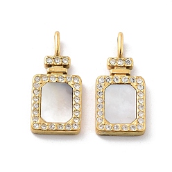 Настоящее золото 14K Природные подвески оболочки, с ионным покрытием (ip) 304 фурнитура из стразов из нержавеющей стали, очарование флакона духов, реальный 14 k позолоченный, 20.5x9x2.5 мм, отверстие : 4x2 мм