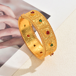 Золотой Винтажные латунные браслеты с микропаве из кубического циркония и филигранной отделкой, шарнирные браслеты для женщин, цветок, золотые, 7.87 дюйм (20 см), внутренний диаметр: 2.36 дюйм (6 см)