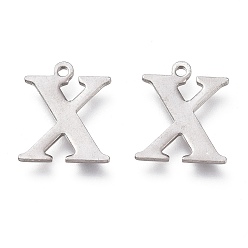 Letter X Устойчивые к потускнению 304 подвески из нержавеющей стали, лазерная резка, алфавит, цвет нержавеющей стали, letter.x, 12.5x10.5x0.8 мм, отверстие : 1 мм