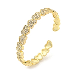 Real 18K Gold Plated Heart Brass Micro Pave Clear Cubic Zirconia Open Cuff Bangles for Women, Real 18K Gold Plated, Inner Diameter: 1-7/8 x 2-1/8 inch(4.8x5.3cm)