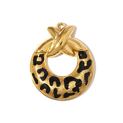 Настоящее золото 18K 304 нержавеющей стальной эмали подвески, круглые с леопардовым принтом подвески, ионное покрытие (ip), реальный 18 k позолоченный, 23x18 мм