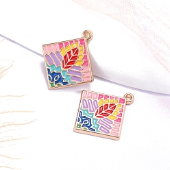 Разноцветный Подвески из сплава и эмали в стиле бохо, ромбовидный шарм, золотые, красочный, 28x25 мм