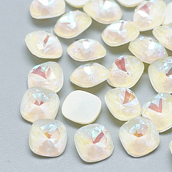 Crystal Pointed Back K9 Glass Rhinestone Cabochons, Mocha Fluorescent Style, Random Color Back Plated, Fluorescent, Square, Crystal, 6x6x3.5mm