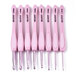 Бледно-Розовый Набор алюминиевых крючков разных размеров, с абс пластиковой ручкой, для плетения крючком швейных инструментов, розовый жемчуг, 138x13x9.5 мм, штифт: 2.5 мм / 3 мм / 3.5 мм / 4 мм / 4.5 мм / 5 мм / 5.5 мм / 6 мм, 8 шт / комплект