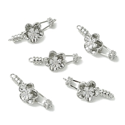 Real Platinum Plated SHEGRACE Bras & Cubic Zirconia Snap Clasps, Flower, Cadmium Free & Lead Free & Nickel Free, Real Platinum Plated, 32mm, Hole: 1.2mm