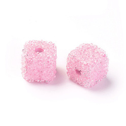 Бледно-Розовый Бусины из cмолы, с кристально горный хрусталь, имитация конфеты в стиле еды, кубические, розовый жемчуг, 14.5~15.5x14.5~15.5x14.5~15.5 мм, отверстие : 1.5~1.8 мм