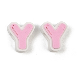 Letter Y Cuentas de plástico europeo, abalorios de grande agujero, rosa, letra y, 17.5~18x8~20x8 mm, agujero: 4.5 mm