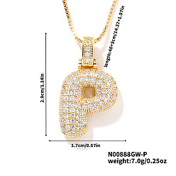 Letter P Элегантные латунные микропаве прозрачные кубические цирконии 3d начальные ожерелья, идеальный подарок для нее, золотые, Письмо P, 15.75 дюйм (40 см)