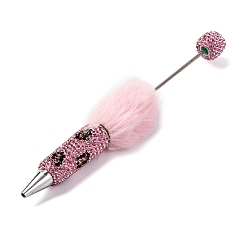 Розовый Железная ручка из бисера, шариковая ручка, со стразами из полимерной глины и плюшевым помпоном, для индивидуальной ручки с ювелирными бусинами, светло-розовый, 155x26 мм