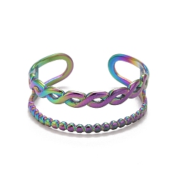 Rainbow Color Rainbow Color Ion Plating(IP) 304 Stainless Steel Double Line Open Cuff Ring for Women, US Size 7 3/4(17.9mm)
