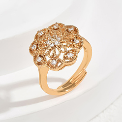 Белый Элегантные регулируемые кольца для женщин с микропаве из латуни и кубическими цирконами, цветок, золотые, белые, 17 мм, внутренний диаметр: регулируемый