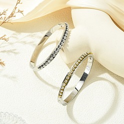 Golden & Stainless Steel Color 2Pcs 2 Colors Brass Crystal Rhinestone and 201 Stainless Steel Hinged Cuff Bangle Sets, Golden & Stainless Steel Color, Inner Diameter: 1.97x2.36 inch(5x6cm), 1pc/color