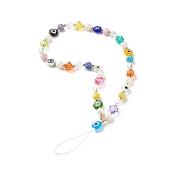 Colorful CCB Plastic Beads Mobile Straps, with Lampwork Beads, Polymer Clay, Acrylic Beads & Nylon Thread, Evil Eye, Colorful, 25.5cm