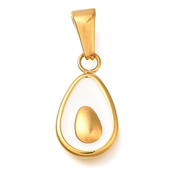 Белый Ионное покрытие (ip) 304 подвески из нержавеющей стали с эмалью, прелести авокадо, белые, 18x10.5x4 мм, отверстие : 7x3 мм