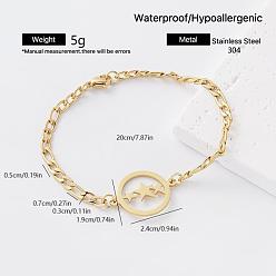 Ring Vintage 304 Stainless Steel Link Bracelets for Women, Golden, Ring with Star, 7.87 inch(20cm)