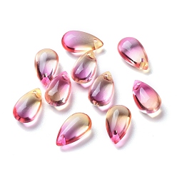 Deep Pink Transparent Glass Charms, Dyed & Heated, Teardrop, Deep Pink, 13.5x8x5.5mm, Hole: 1mm