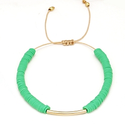 Лайм Браслеты из плетеных бусин Heishi из полимерной глины, регулируемый браслет из латунных трубчатых бусин, желто-зеленые, 6-1/4~10-1/4 дюйм (16~26 см)