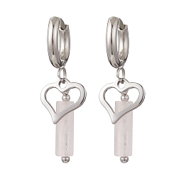 Сердце 304 серьги-кольца из розового кварца из нержавеющей стали, С 201 результатами из нержавеющей стали, цвет нержавеющей стали, сердце, 35x11 мм