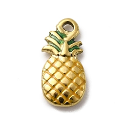 Ананас 304 нержавеющей стальной эмали подвески, фруктовые прелести, ионное покрытие (ip), реальный 18 k позолоченный, ананас, 17x8.5x3 мм, отверстие : 1.8x2 мм