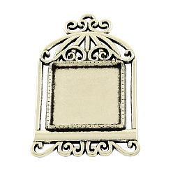 Antique Silver Tibetan Style Alloy Pendant Cabochon Settings, Cage with Square Tray, Cadmium Free & Lead Free, Antique Silver, 48x29x2.5mm, Hole: 2mm, Tray: 20x20mm