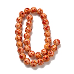 Персиковый Слойка Бусы лэмпворк ручной работы, круглые с цветочным узором, розовые, 12 мм, отверстие : 1.2~1.6 мм, около 33 шт / нитка, 14.96'' (38 см)