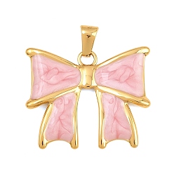 Pink 304 нержавеющей стальной эмали подвески, бантом прелести, ионное покрытие (ip), реальный 18 k позолоченный, розовые, 24.5x29x2 мм, отверстие : 5.5x3 мм