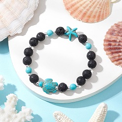 Темно-бирюзовый Браслеты из синтетической бирюзы и натуральной лавы для мужчин и женщин, черепаха и морская звезда, темные бирюзовый, внутренний диаметр: 2 дюйм (5 см)