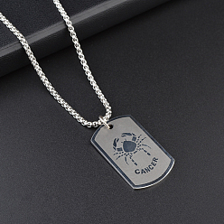 Рак Прямоугольник с подвеской из сплава созвездия 316l ожерелья из хирургической нержавеющей стали, цвет нержавеющей стали, рак, 27.56 дюйм (70 см)