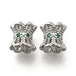 Платинированный Бусины из латуни, микропаве, зеленые, фианиты, без кадмия, без никеля и без свинца, цветок, Реальная платина, 6x6.5 мм, отверстие : 1.2 мм
