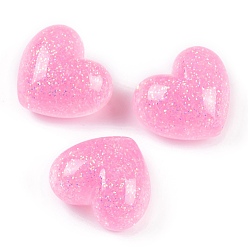 Ярко-Розовый Прозрачная эпоксидная смола декодирует кабошоны, блестящее сердце, ярко-розовый, 16x18x10 мм