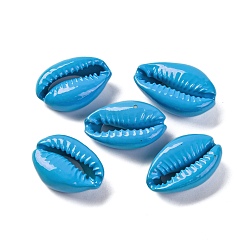 Темно-Голубой Бусины из ракушек каури, окрашенные в духовке, нет отверстий / незавершенного, глубокое синее небо, 14.5~22x9~15.5x6~9.5 мм