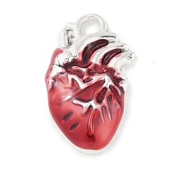 Красный Стойки обшивки сплава эмали подвески, без кадмия, без никеля и без свинца, очарование человеческого сердца, античное серебро, красные, 24.5x15x4 мм, отверстие : 3 мм