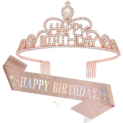 Розово-Коричневый Сплав с короной из стразов гребень для волос, с плечевым ремнем, принадлежности для дня рождения, розово-коричневый, 68x132 мм