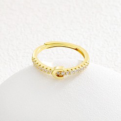 Letter C Регулируемые латунные кольца с микропаве из прозрачных кубических цирконий для женщин, буквы, золотые, буква С, внутренний диаметр: 16~19 мм