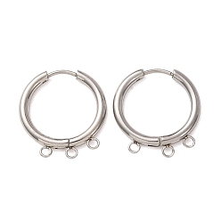 Stainless Steel Color 304 Stainless Steel Huggie Hoop Earring Findings, Round, with 3-Loops, Long-Lasting Plated, Stainless Steel Color, 23x21x2.5mm, Hole: 1.8mm
