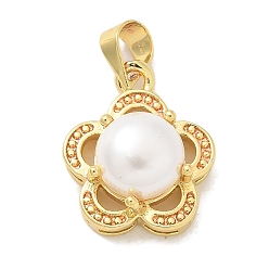 Цветок Стойки обшивки латунные подвески, с ABS имитации жемчуга, долговечный, без свинца и без кадмия, реальный 18 k позолоченный, цветок, 15.5x13.5x7.5 мм, отверстие : 5x3.5 мм