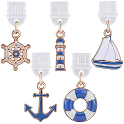 Mixed Color 5Pcs Plastic Mobile Dustproof Plugs, with Alloy Enamel Pendants, Golden, Mixed Color, Mixed Color, 18mm