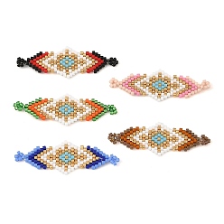 Color mezclado Dijes conectores trenzados de cuentas Miyuki Delica de vidrio, enlaces de rombo, color mezclado, 16x45x2 mm, agujero: 1.5 mm
