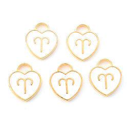 Овен Подвески из эмалевого сплава с покрытием из легкого золота, созвездий, белое сердце, Овен, 14x12x1.8 мм, отверстие : 4 мм