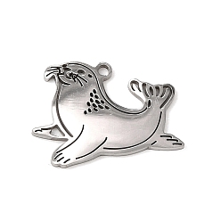 Stainless Steel Color 201 Stainless Steel Pendant, Sea Lion Charms, Stainless Steel Color, 19.5x21x1mm, Hole: 1.4mm