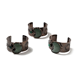 Зеленый Авантюрин Натуральный зеленый авантюрин и агат открытый браслет-манжета с полумесяцем и солнцем, массивный браслет из латуни с широкой полосой для женщин, Красная медь, без кадмия и без свинца, внутренний диаметр: 1-3/4x2-3/8 дюйм (4.5x6 см)