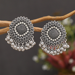 Белый Серьги-люстры из сплава с цветком, античное серебро, белые, 40x38 мм